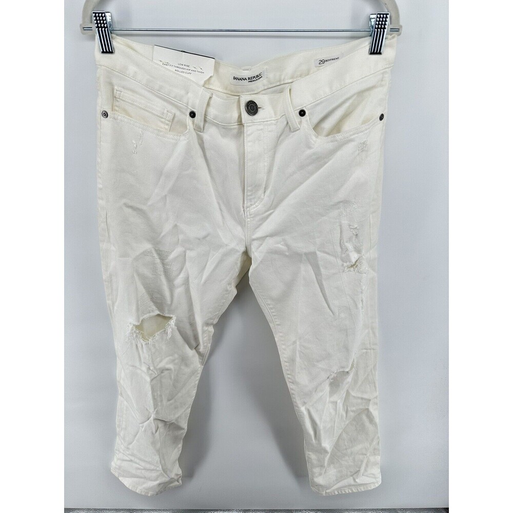 banana republic Ivory Low Rise Rolled Cuff Boyfriend premium denim pants sz 29
